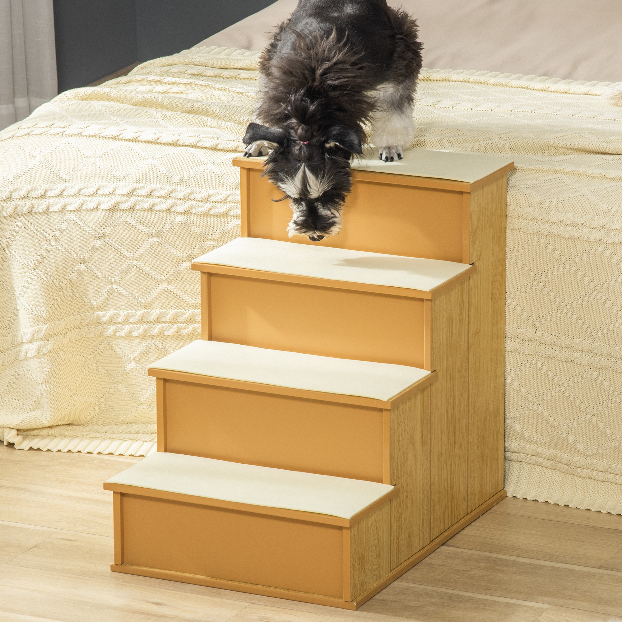 Pet Stairs, Small Pet Steps With Cushioned Removable Covering For Dogs And Cats Up To 22 Lbs, Natural — imagen 1