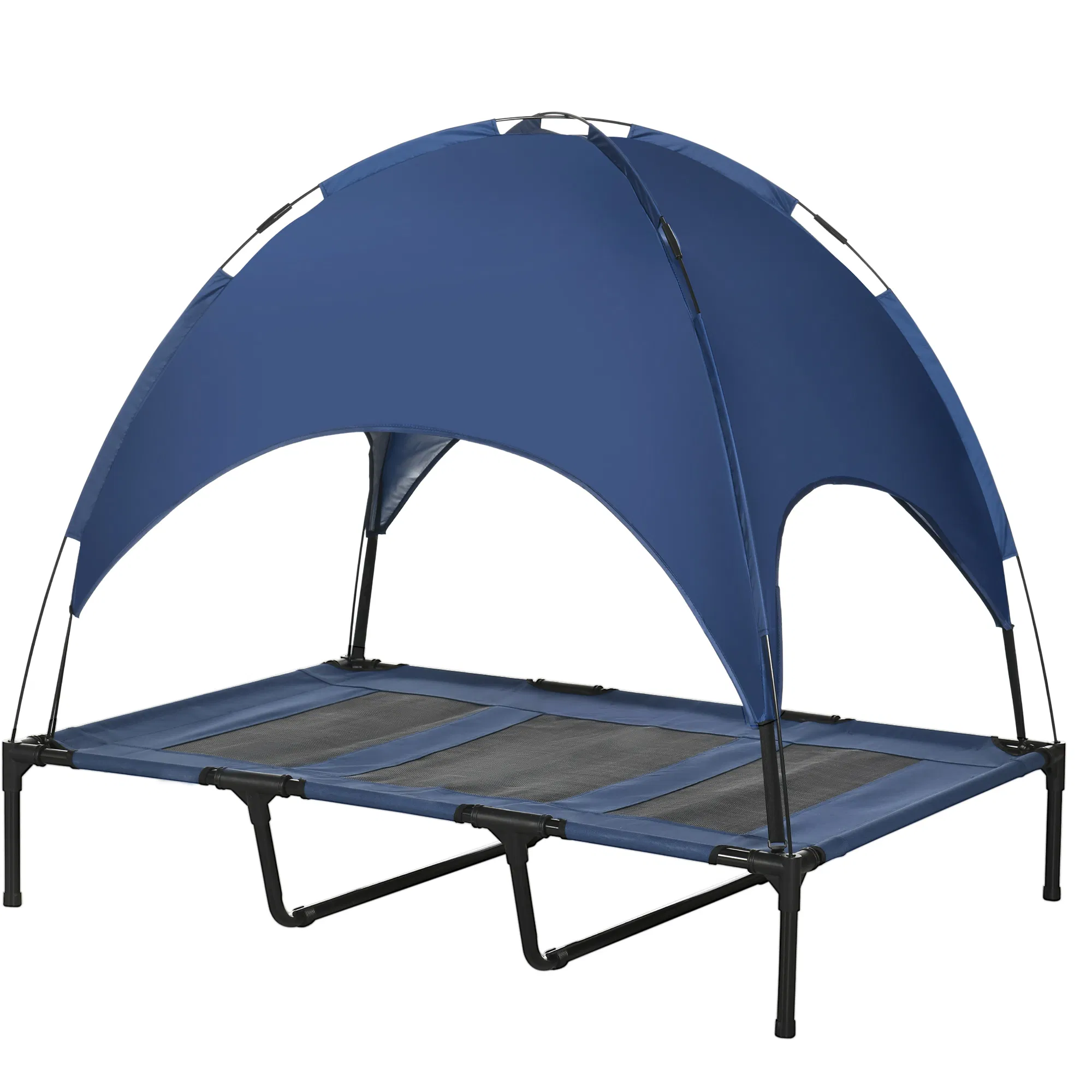 Elevated Cooling Pet Bed Portable Raised Dog Cot with Canopy for XL Sized Dogs, Dark Blue — image 1