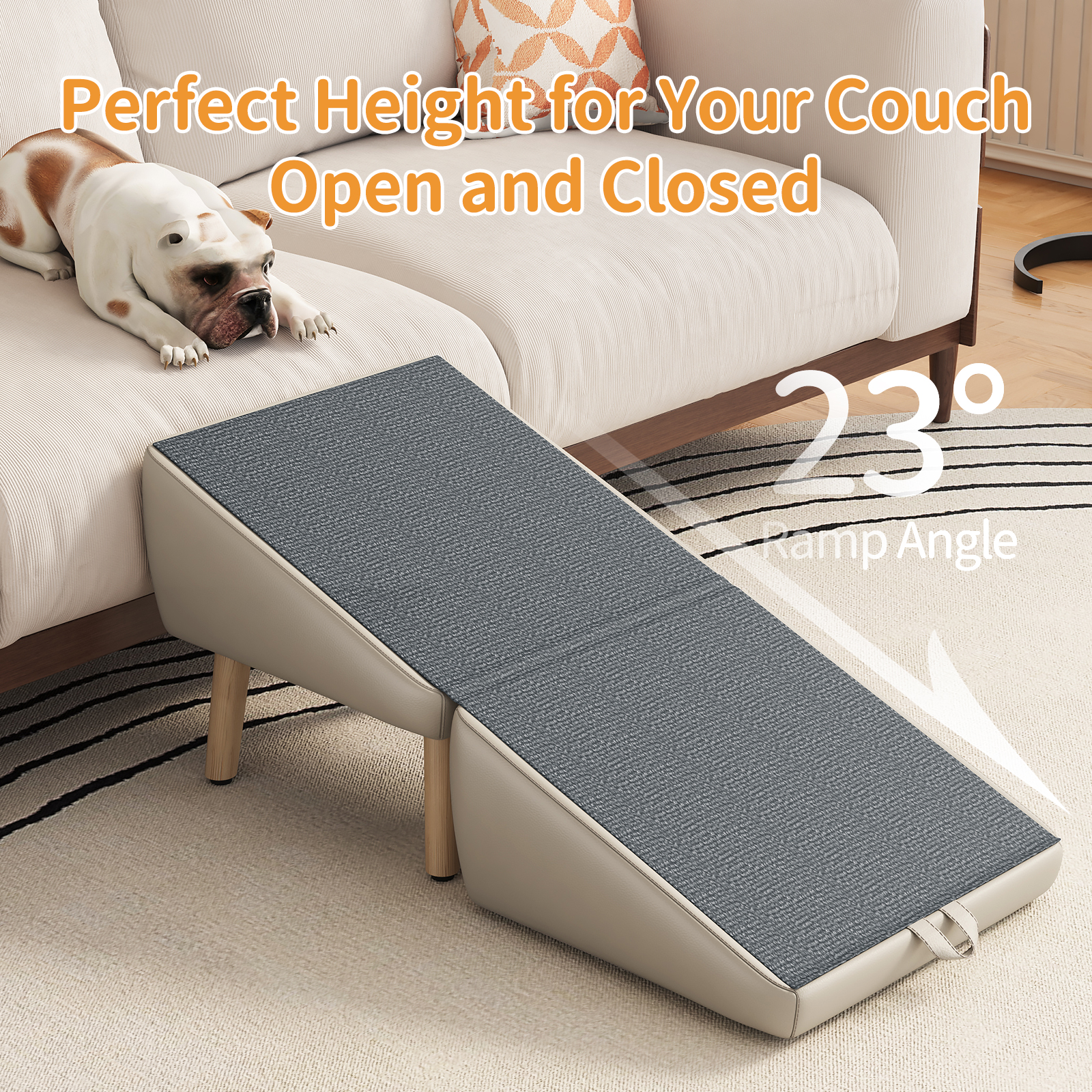 UPGRADED Dog Stairs for Small Dogs and Cats, Dog Ramp for Couch and Bed, Foldable 2-in-1 Wooden Pet Steps for Puppy, Split Ottoman Design (Light Grey) — image 4