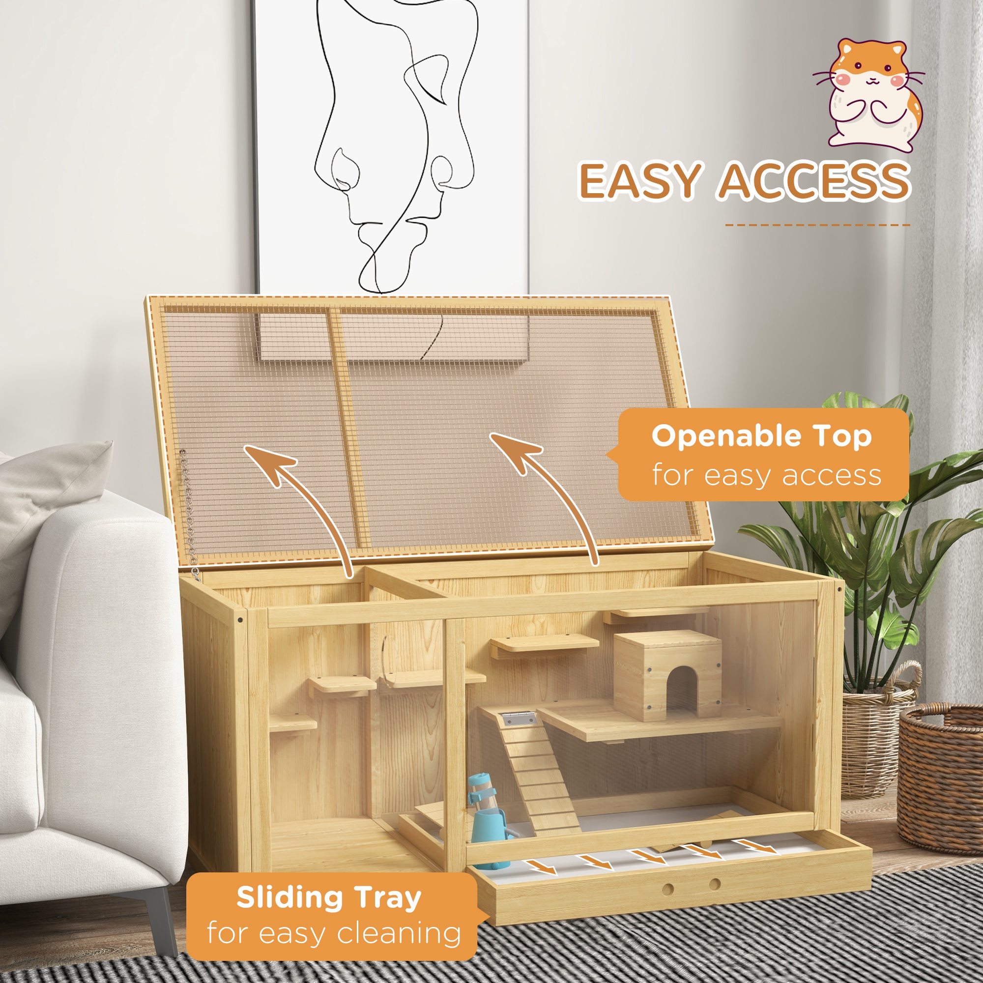 Caja de Hamster de Madera Grande con Plataforma Extraíble, Señales y Escalera — imagen 5