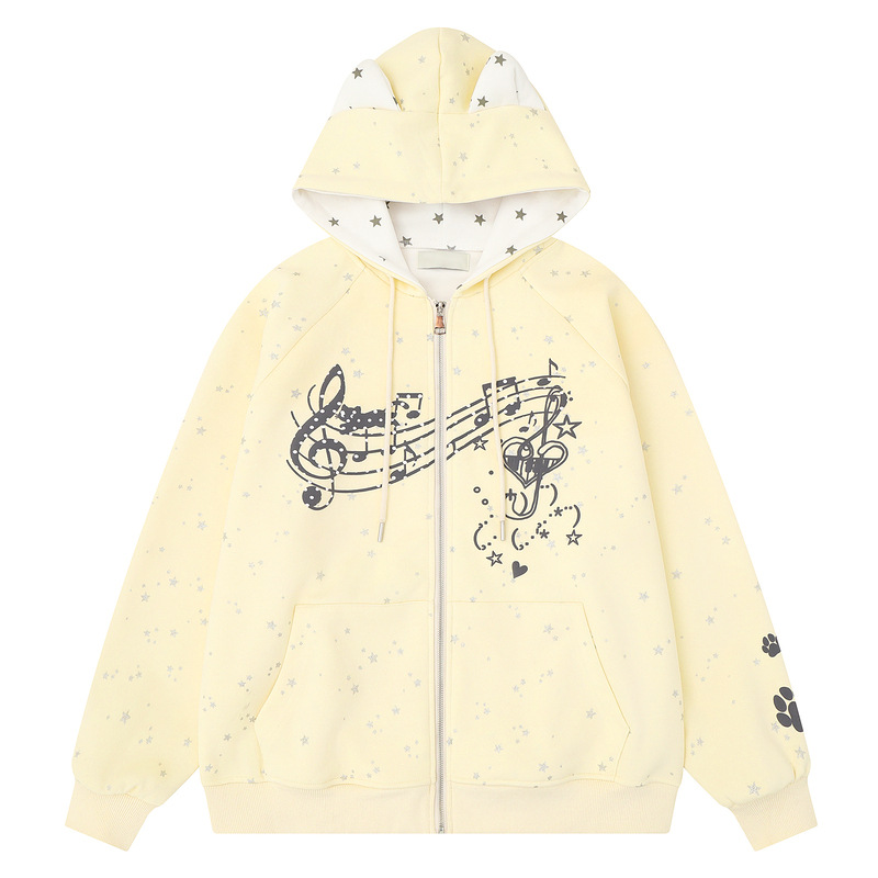 Light gray star cat ear hooded cardigan sweatshirt — image 7