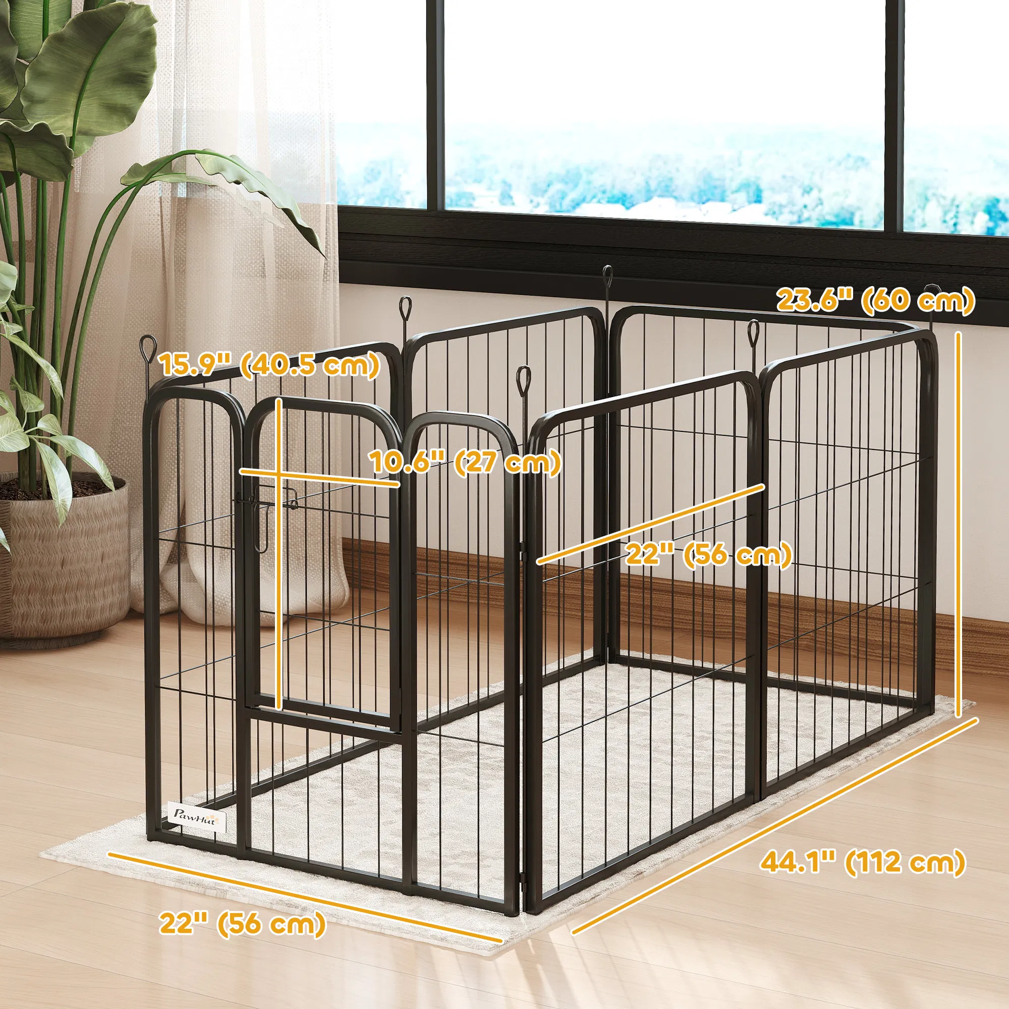 6 Panels Heavy Duty Dog Playpen Outdoor Indoor with Door & Strap, 24" Height Portable & Foldable Pet Playpen — image 3