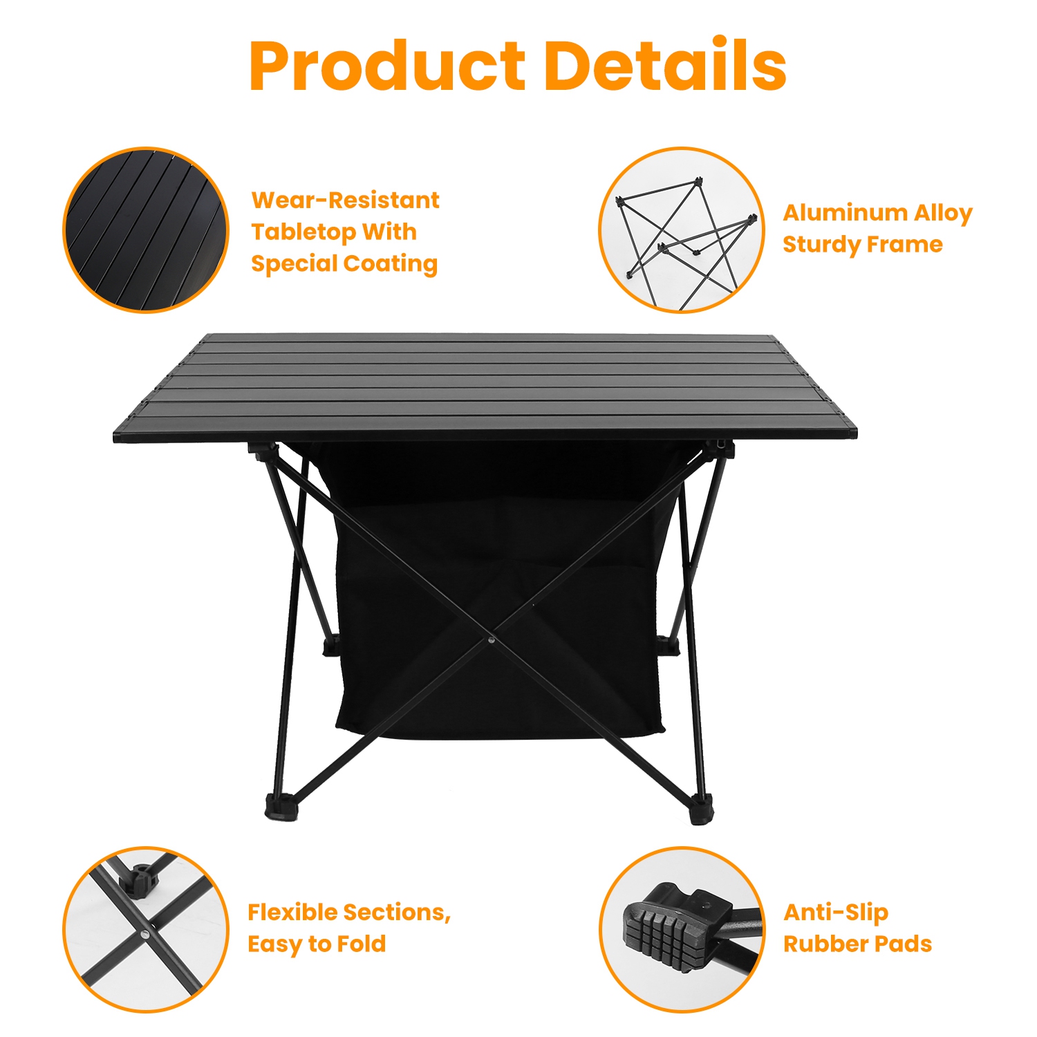 Mesa de Acampada Plegable con Cesta de Almacenamiento Resistente a la Rueda, Materiales de Aluminio Leve y Portátiles para Acampadas, Excursiones, Pícnic y Pesca con Bolsa de Transporte Envío Fedex — imagen 3