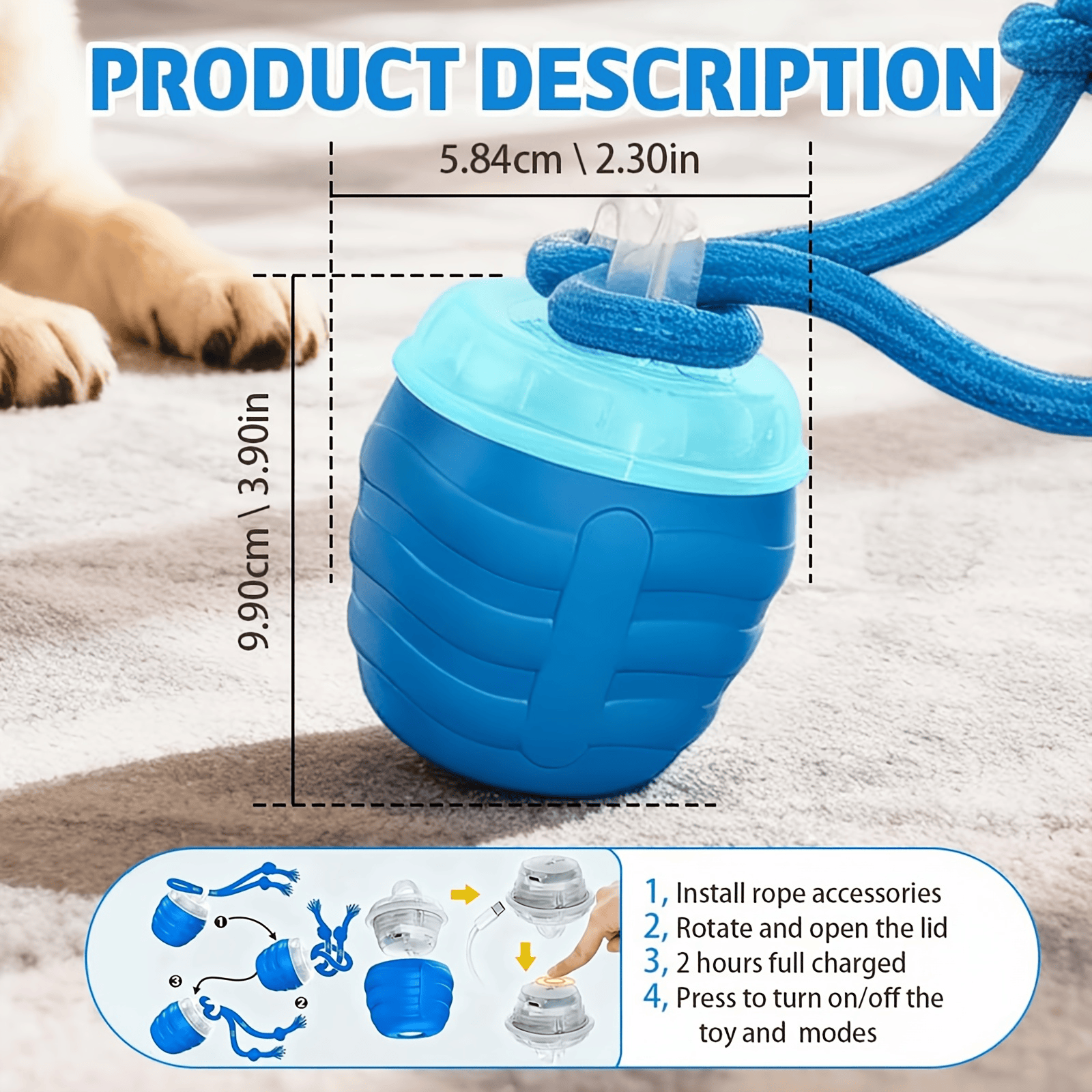 Upgraded Smart Interactive Dog Toy Ball Boosts Intelligence Fitness For Small Medium Large Dogs Fits Indoor Hardwood Floors Outdoor Carpet Randomly Comes With 1 Spare Chew Rope — image 8