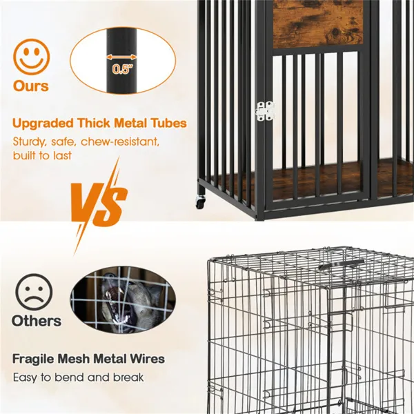 Mueble Jaula 2 en 1 para Perros con Tubos Metálicos Reforzados, Ruedas con Freno, Jaula para Perros Pequeños — imagen 3