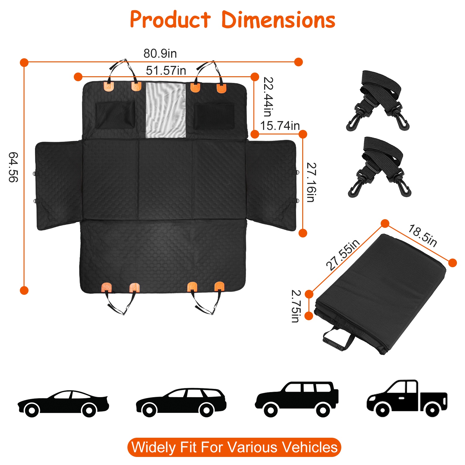 Cubierta de Asiento para Perros con Ventana de Malla y Bolsas de Almacenamiento con Cerradura, 600D Tela de Cuero de Oso Impermeable con Deslizadores para Coches, Camiones y SUVs — imagen 12