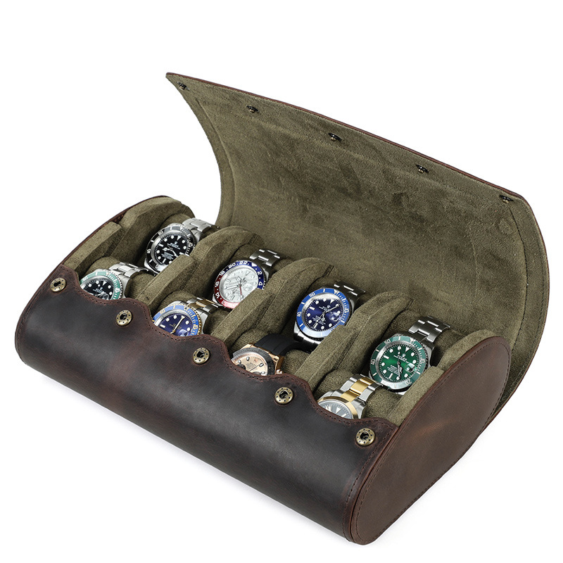 Vintage Crazy Horse Leather 8-Piece Shockproof Watch Storage Box, Portable Genuine Leather Watch Case for Travel — image 4
