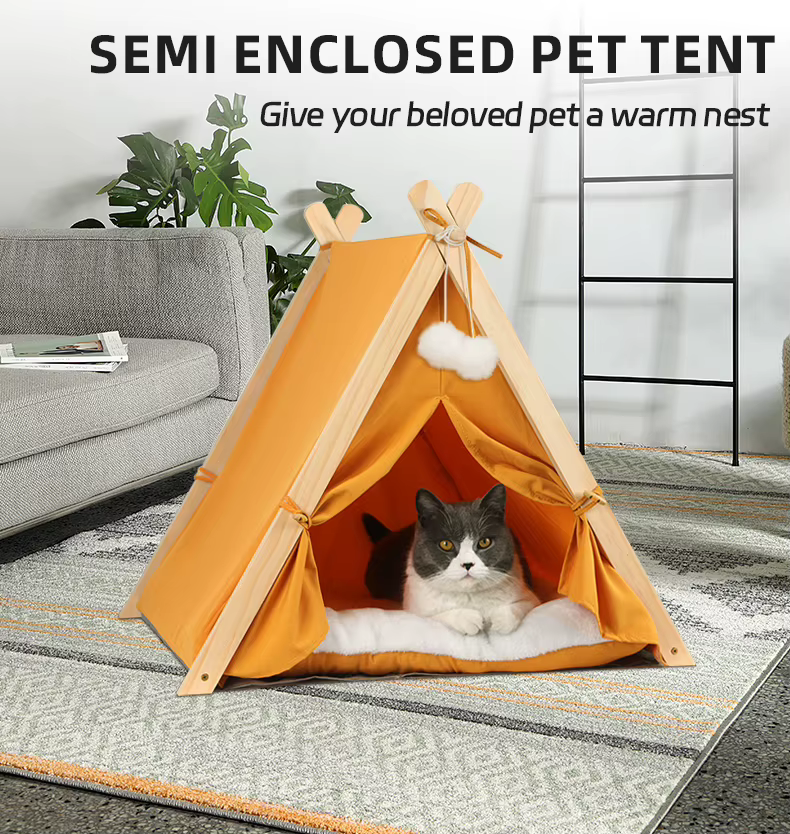 Portable Pet Tent for Dogs and Cats, Large Space with Door Curtains, Semi-enclosed, Detachable and Washable Pet Tent — image 2