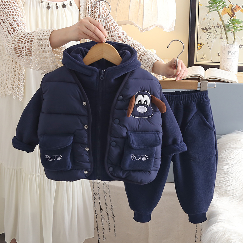 Baby Boys Winter Fleece Lined 3-Piece Set Puppy Dog Vest Outfit — image 4