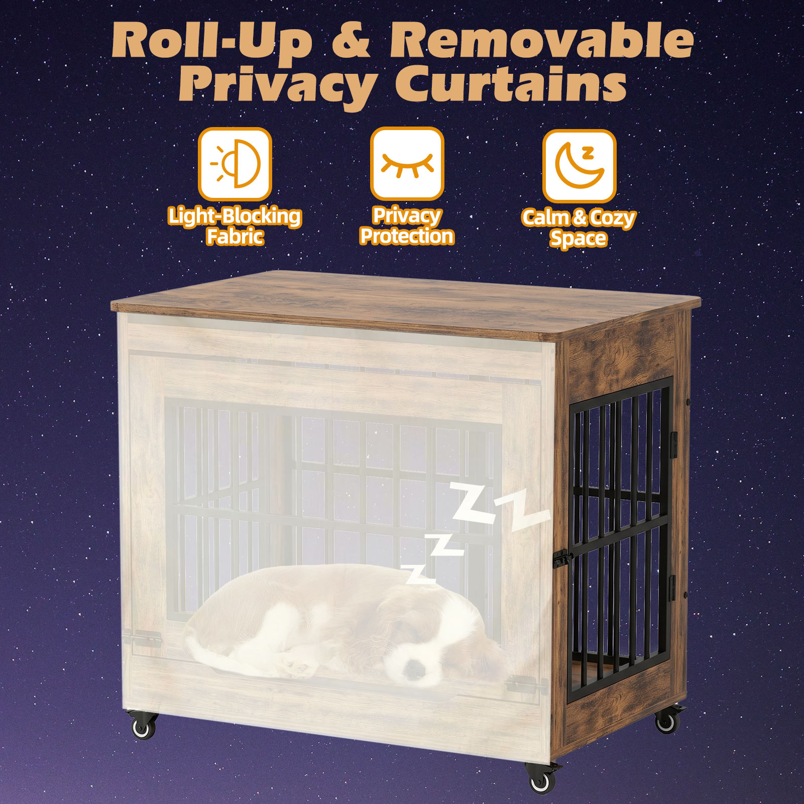 Dog Crate Furniture, Double Door Wooden Indoor Dog Kennel Furniture, Decorative Pet Cage End Table With Wheels For Medium And Small Breed Dogs, Size M, Greige — image 17