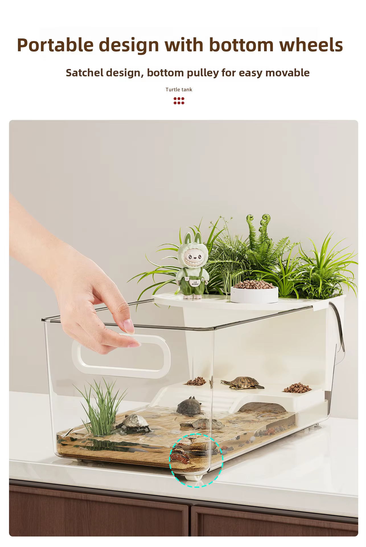 Tanque de Tortuga con Área de Bronceado, Terrario de Reptil Transparente para Tortugas de Mascota, Cangrejos Marinos, Adopción de Tortugas — imagen 5