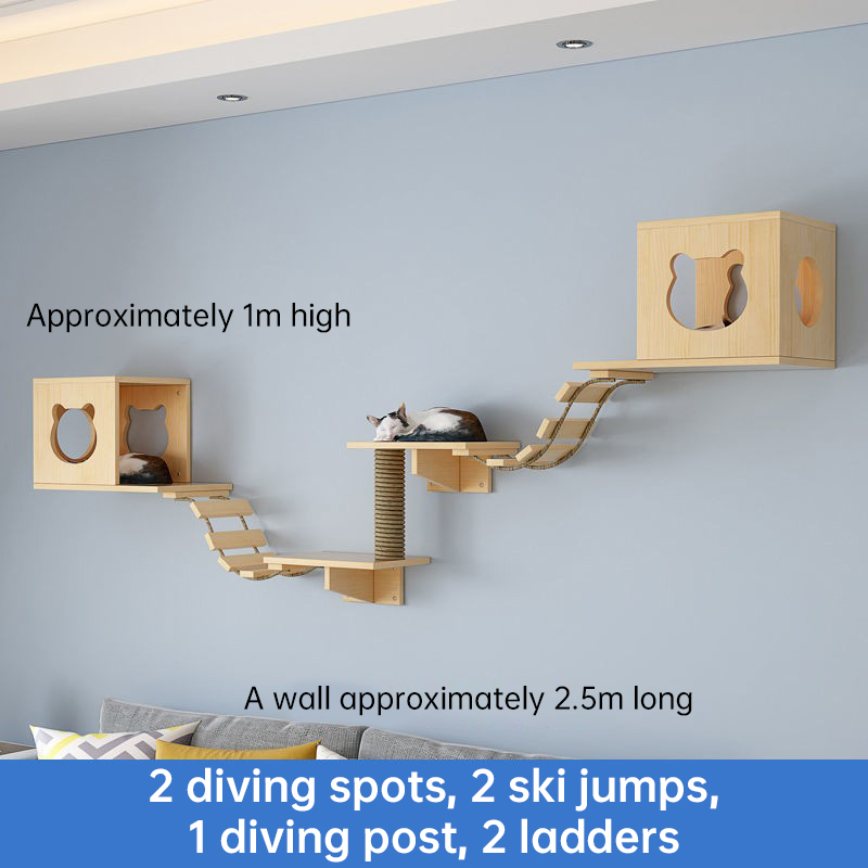 Hammaca para gatos en la pared & Pilar de rascar con sisal - Conjunto de estantes para gatos, árbol de escalada y cama para gatos en interiores — imagen 2