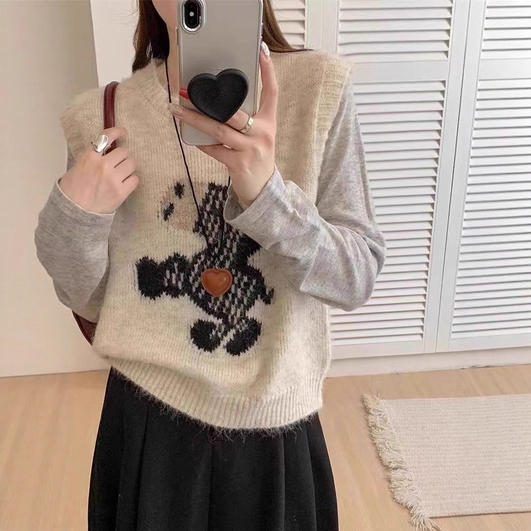Women's Vintage Horse Jacquard Knit Vest Sleeveless Soft Layering Sweater Vest — imagen 5