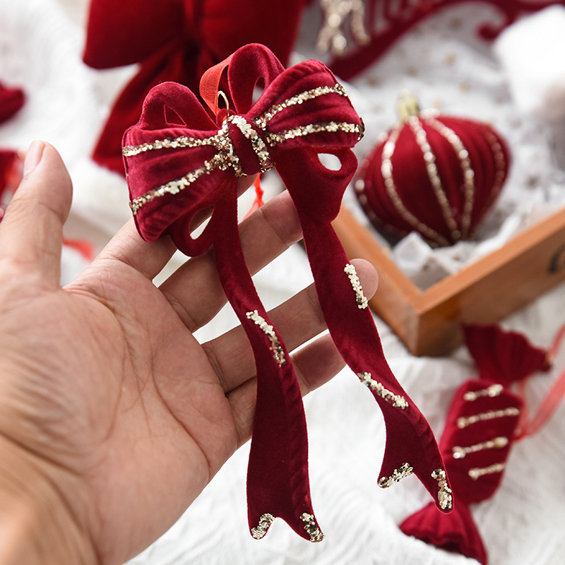 Christmas decoration red flocking elk bell pendant Christmas tree decoration ornaments — image 4