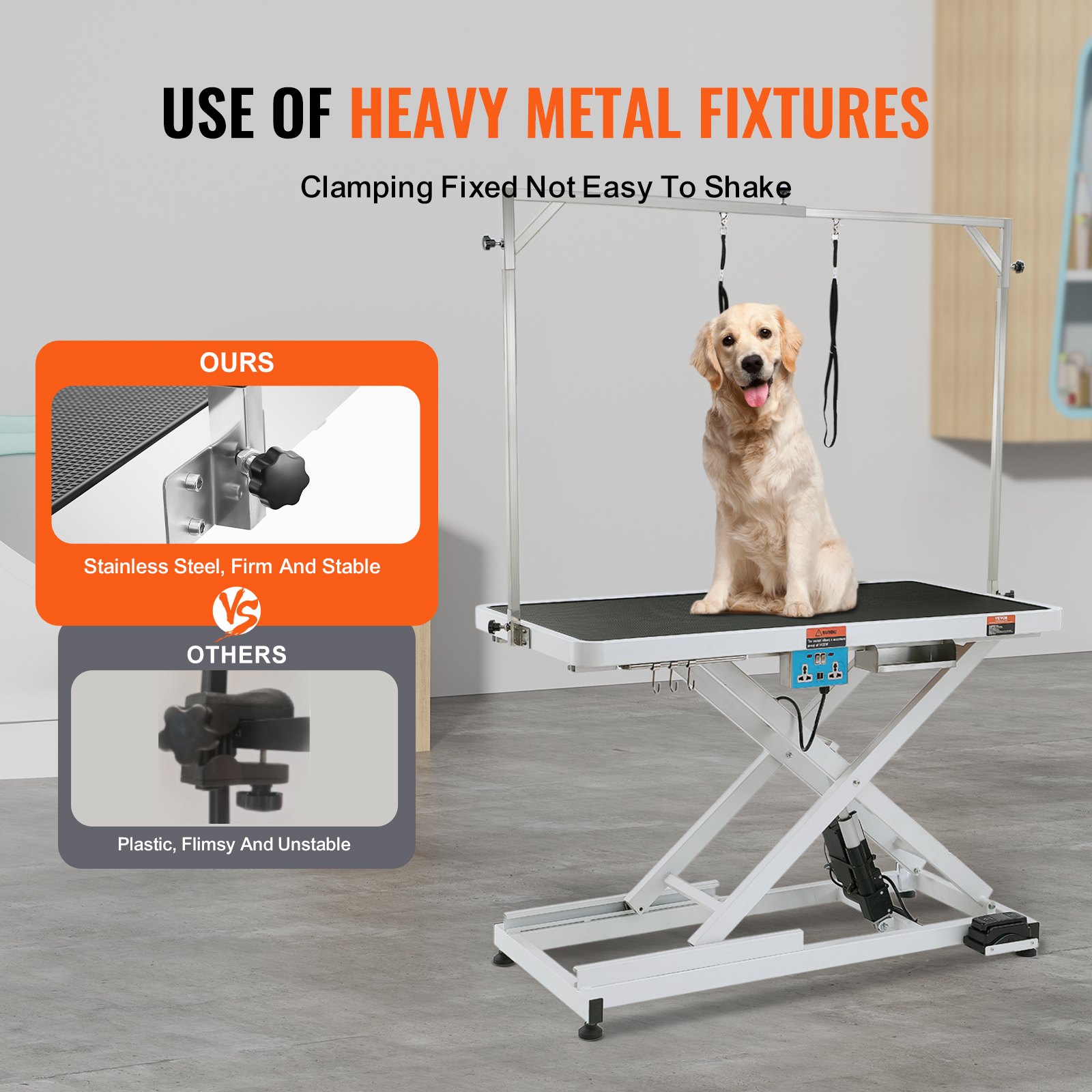 Mesa Eléctrica de Aseo para Mascotas de 50', Brazo de Aseo Resistente para Perros Grandes, Estación de Aseo con Altura Ajustable, Superficie Antideslizante, Capacidad Máxima de 400LBS — imagen 5