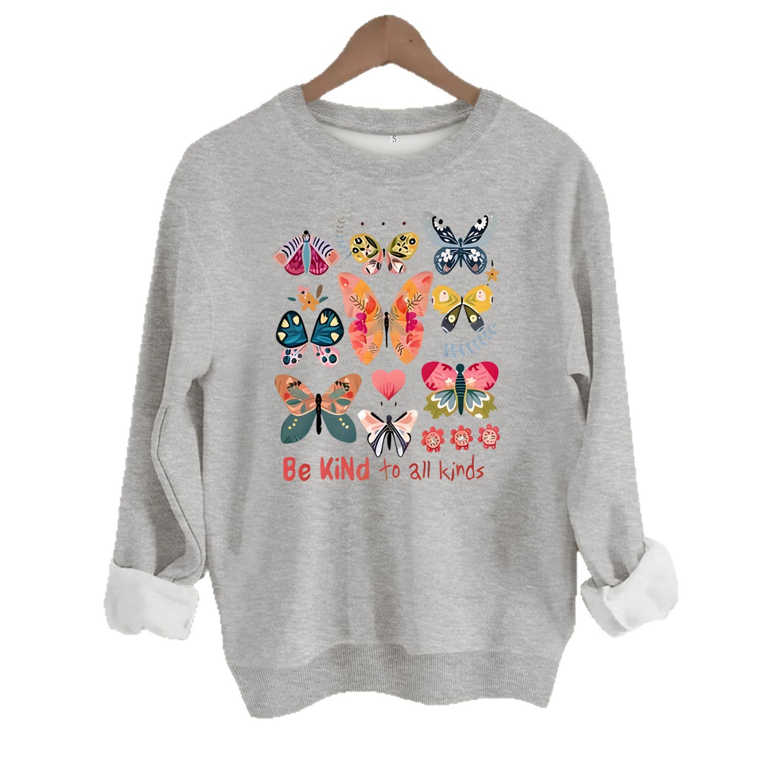 Butterfly and Goodwill Text Printed Round Neck Hoodie for Women — image 1
