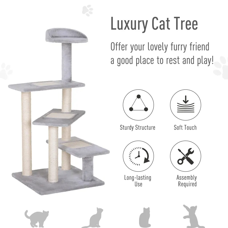 Torre Rascador para Gatos con Escalera Giratoria de 5 Niveles, Torre de Actividades para Trepar con Centro de Juego y Percha para Descansar - Gris — imagen 8