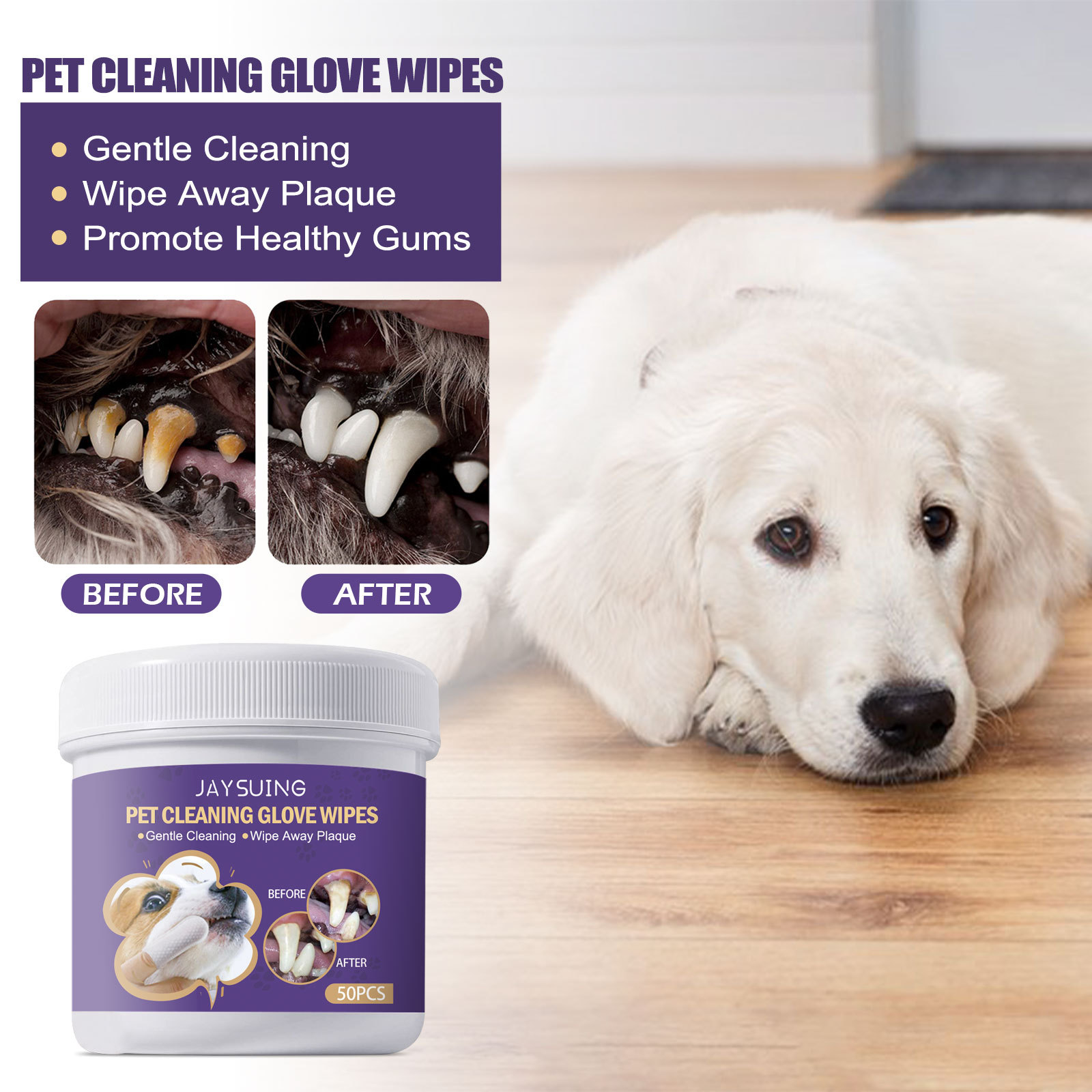 JAYSUING Pet Cleaning Glove Wipes, Pet Gum Care Gently Clean Dental Tartar Odor — image 4