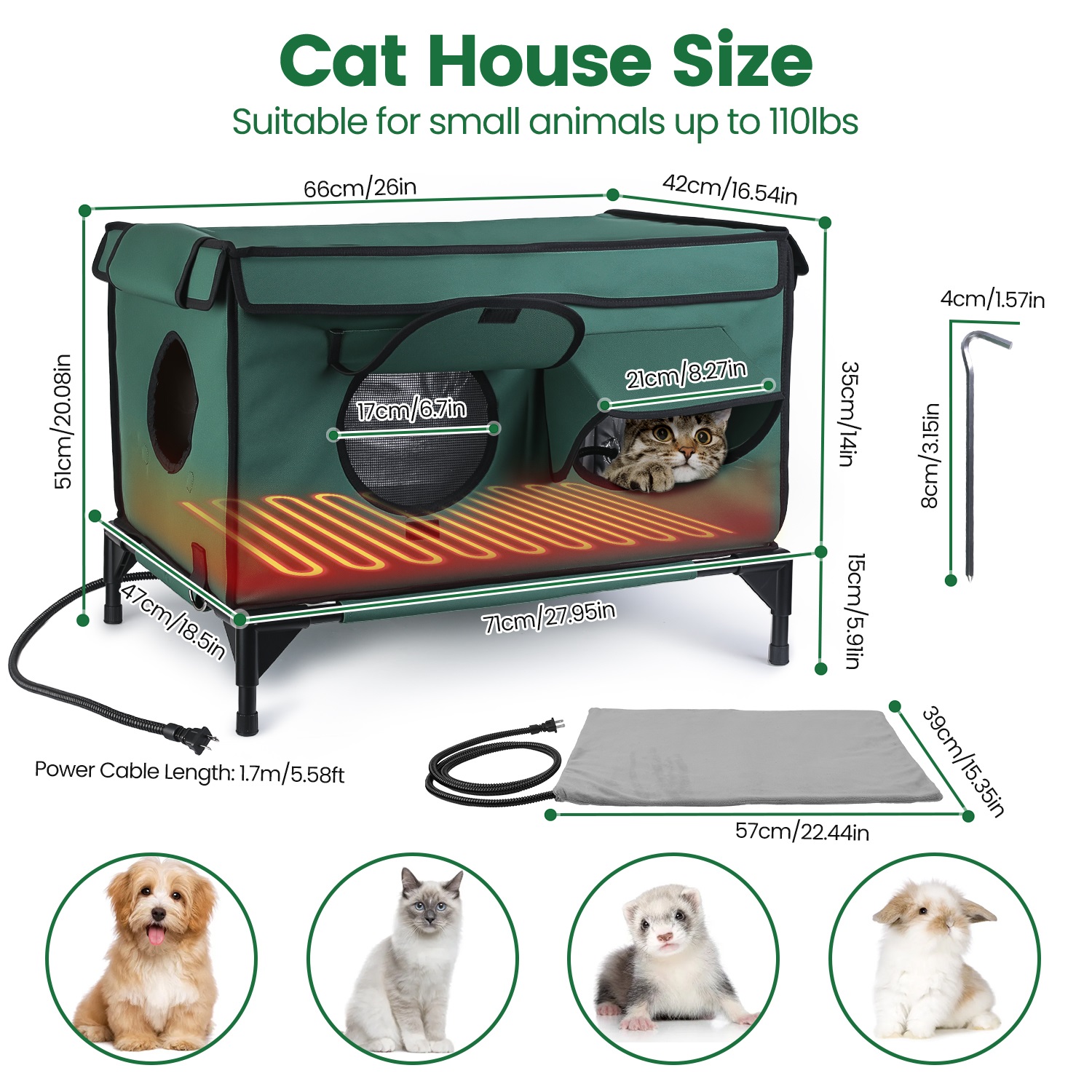 Casa Calor para Gatos Exterior Impermeable con Calefactor de Piso, Refugio Acogedor para Felinos Ferales, Invierno y Verano — imagen 7