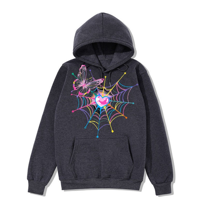 Dark Gothic Streetwear Hoodie for Men and Women, Large Size Spider Web Pattern Zipper Sweatshirt — image 3