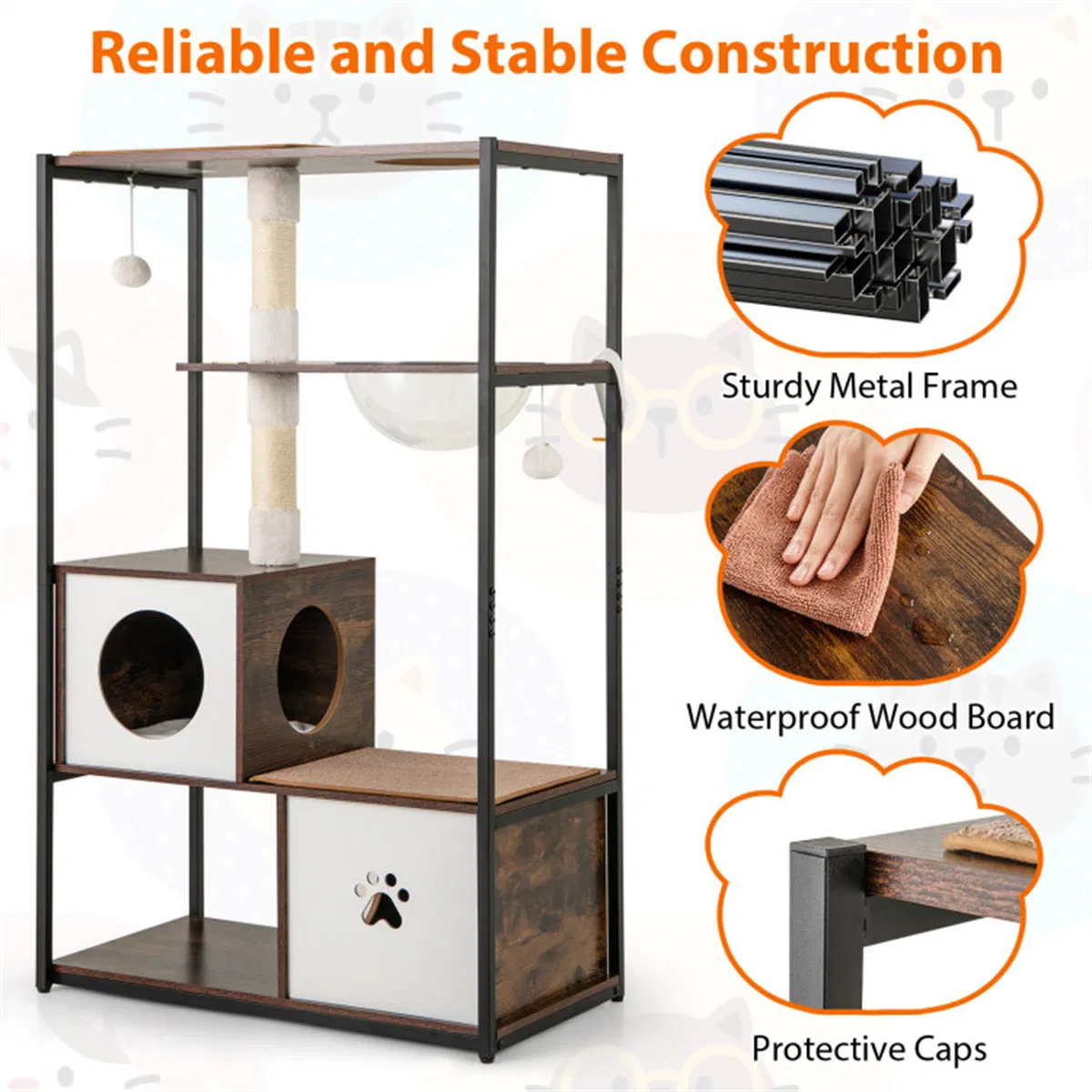 Stylish Wood-Metal Cat Tree - 33 lbs Per Layer Capacity, 2 Private Condos + 2 Relaxation Platforms, Complements Room Decor — image 3
