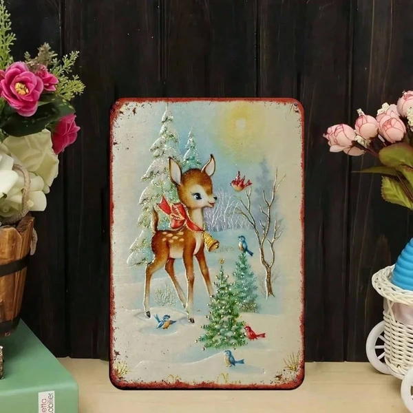 CIFbuy 1PC Rustic Iron Metal Wall Sign Winter Reindeer Snowy Woods Pattern No Text Christmas Holiday Home Outdoor Wall Art Decor Orname, Name Logiopics — image 5