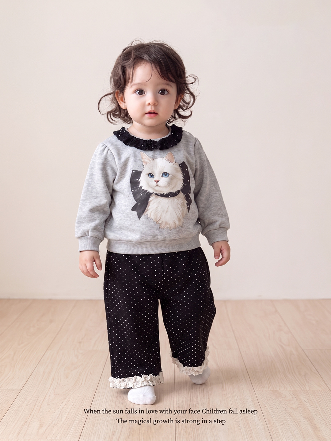 Conjunto de Camiseta y Pantalones con Polos Dónde para Bebés, Vestido de Gato con Manchas en Dos Piezas — imagen 4