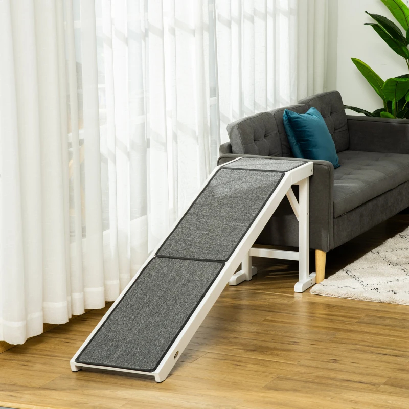 PawHut Dog Ramp Foldable With Non-slip Carpet Top Platform, Gray, White — imagen 4