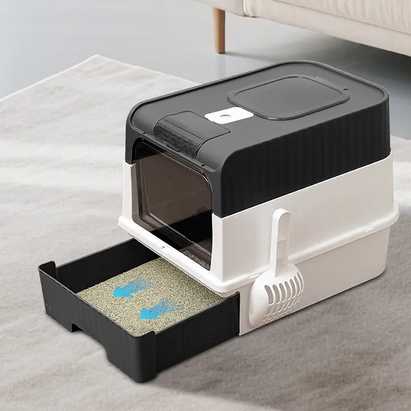 Caja de Arena Mágica Cerrada Total, Acceso Frente y Superior, Cajón Retraible, Control Anti-Espuma de Olor, Grande para Gatos Grandes — imagen 6