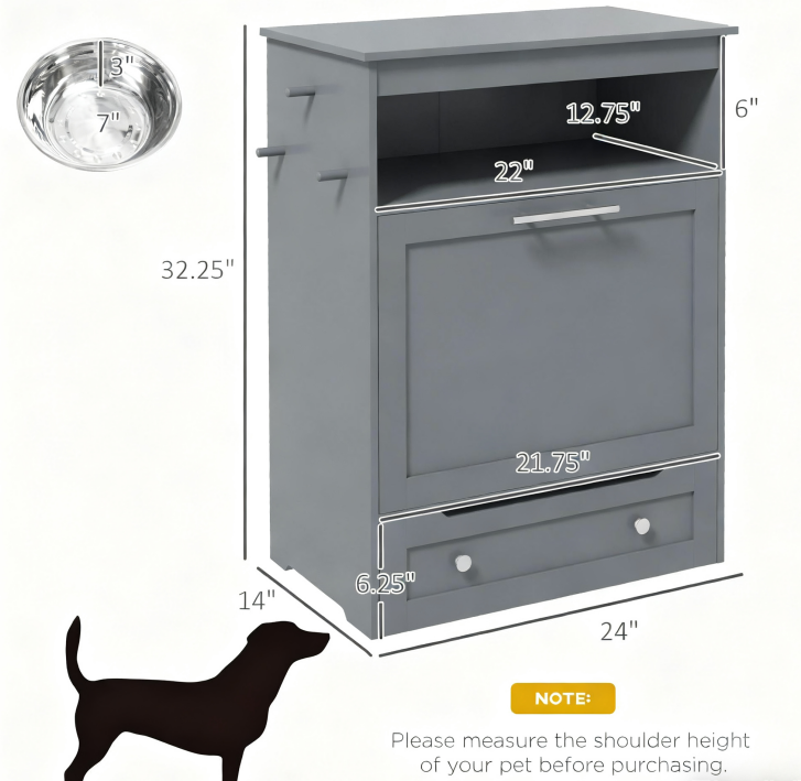 Estación de Alimentación para Mascotas, con Tazas Elevadas para Perros, Gris — imagen 5