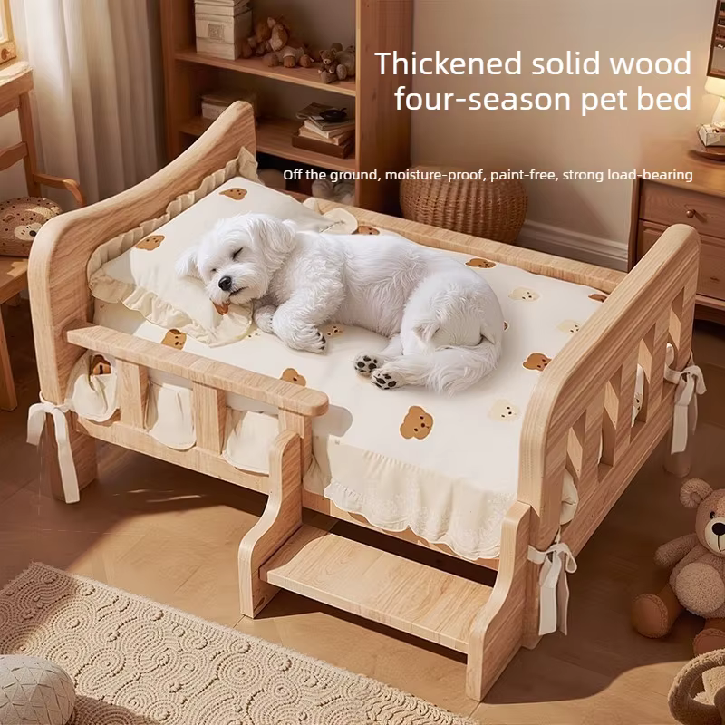 Pet bed, solid wood dog bed, all-season cat bed, pet sleeping sofa, cat bed and dog bed ，cat shelf ，cat condo，wooden cat furniture — image 4