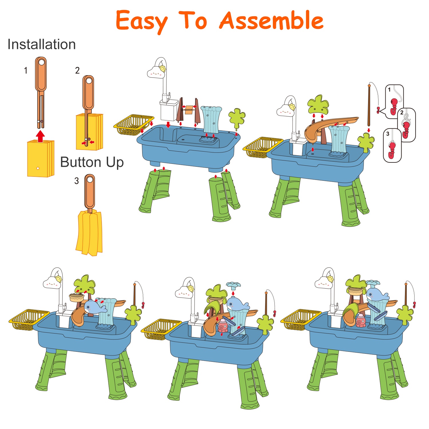 1Set 3 In 1 Kitchen Sink Toy With Electric Faucet Water Table Fishing Game Role Play Sink Set Indoor Outdoor For Kids Aged 3 Years Old — imagen 11