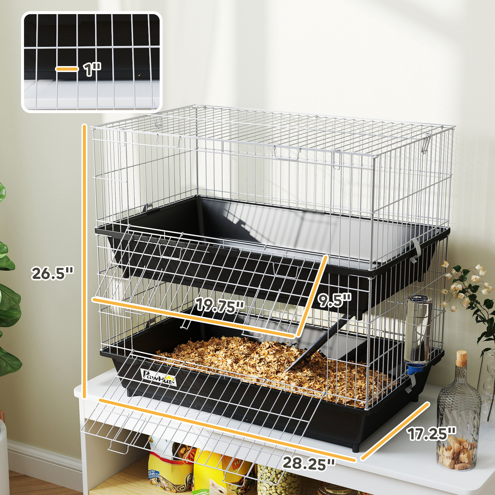 2-Tier Small Animal Cage with 2 Doors, Trays, Dish, Bottle, and Ramp for Bunny, Ferret, Chinchilla, Black — image 7