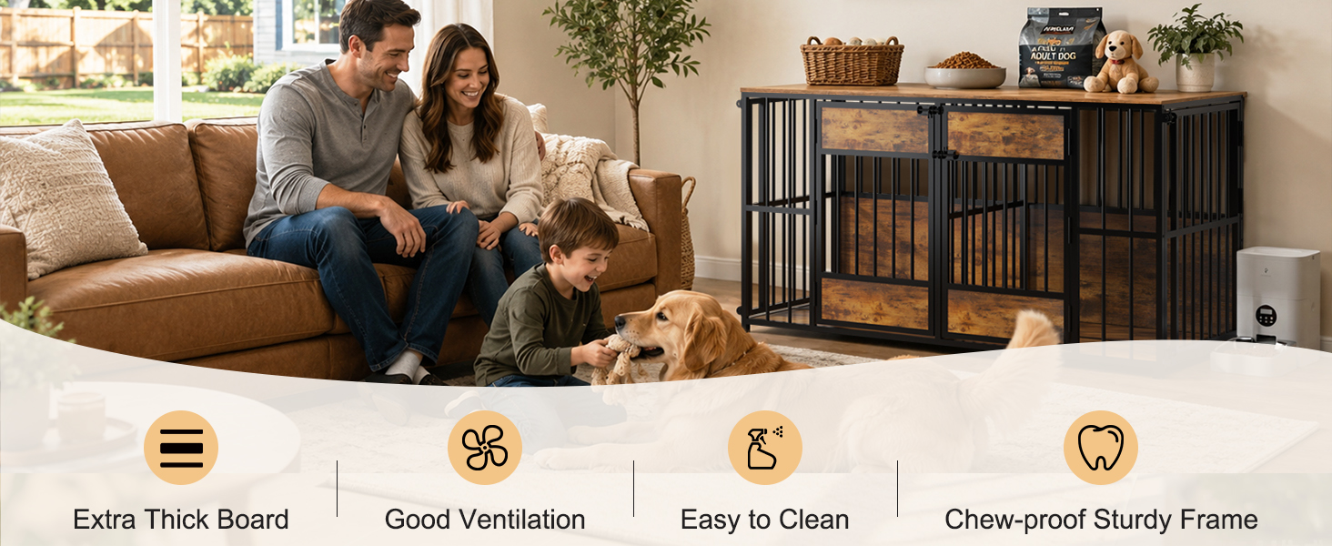 Wooden Dog Crate Furniture, Large Dog Kennel with Storage Top, Indoor Pet Cage — image 5