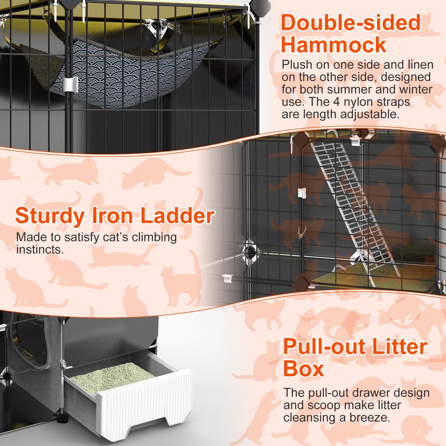 3 Tier Cat Cage Indoor With Litter Box Hammock Detachable Metal Wire Cat Kennel Cat House Cat Enclosure With Ladder For 1-2 Kittens — image 6