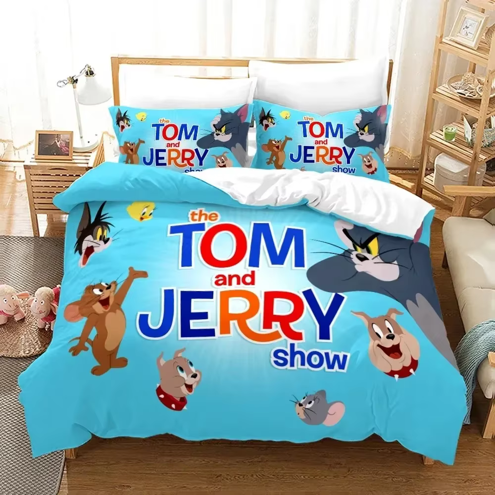 Cartoon T-Tom Mouse and Cat Bedding Set J-Jerry Duvet Cover Bed Set Quilt Cover Pillowcase Comforter king Queen Size Boys Adult — image 6