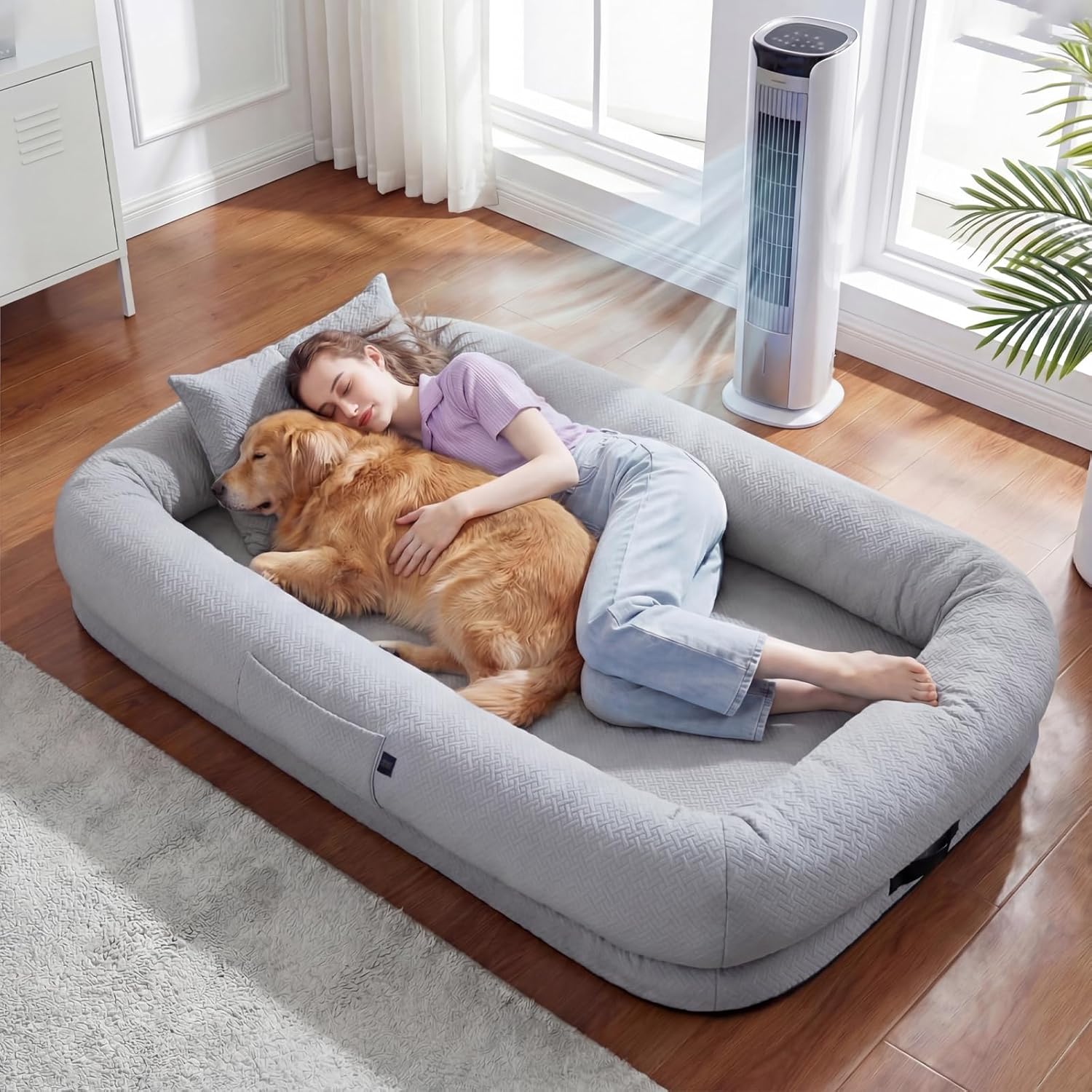 Manta de Enfriamiento para Perros y Humanos - Silla de Piso Transitable, 72'' x 41'' x 12'', Gris Glaciar: Perfecto para Descansar en Verano — imagen 1