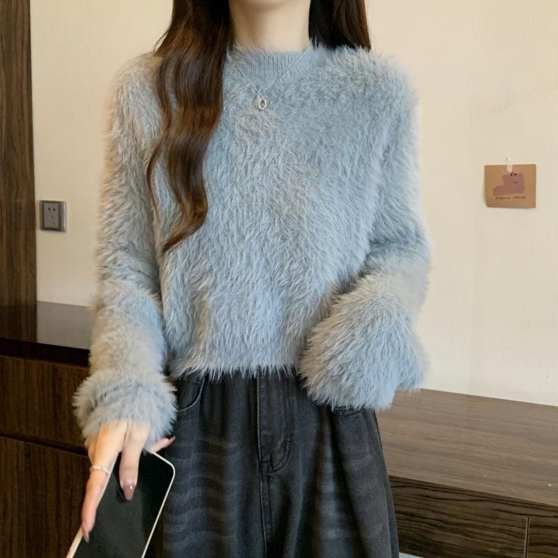 Women's Short Soft Faux Mink Plush Sweater Jacket - Knit Top — image 10