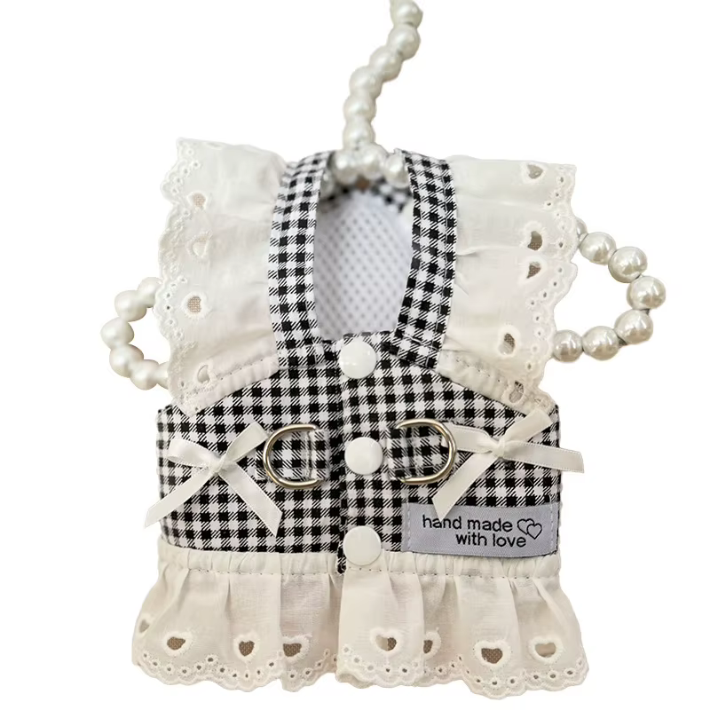 Ropa para perros: Falda de encaje estilo pastoral, chaleco negro a cuadros, vestidos para cachorros, chaleco universal con tracción, vestido retro de princesa — imagen 5