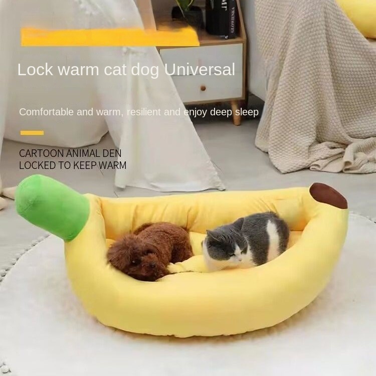 Comfortable All-Season Non-Slip Durable Pet Banana Bed Dog Bed Cat Bed Thick Warm PP Cotton Cat Dog Mat for Sale — image 3