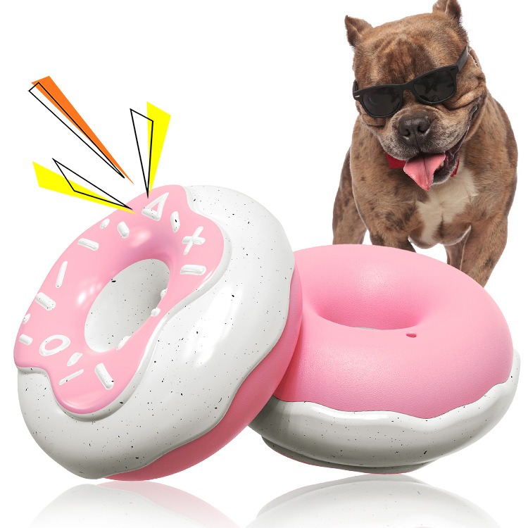 Teeth grinding teeth cleaning sound making donut dog toy — image 1