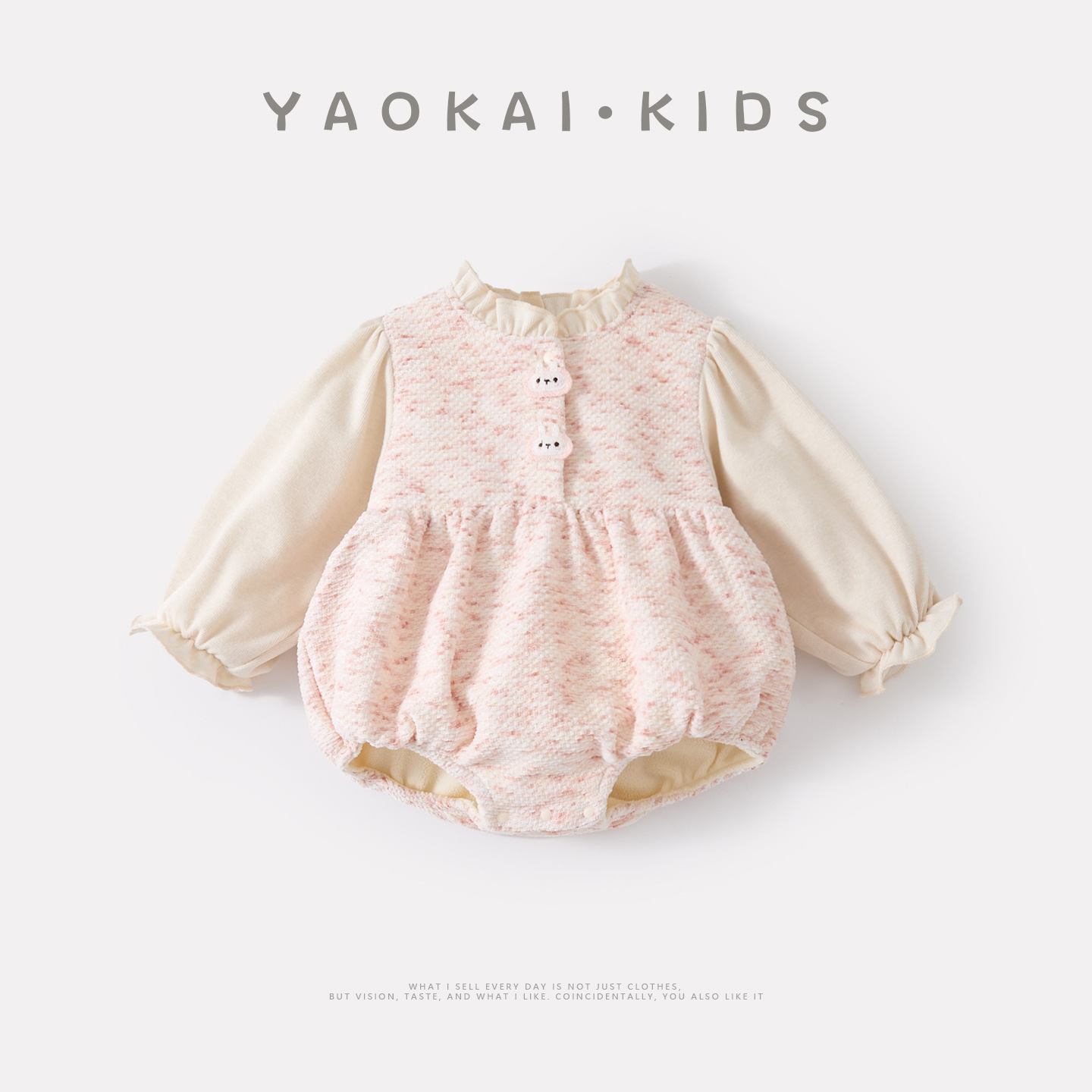Cute Rabbit Fleece-Lined Thickened Pseudo-Two-Piece Romper for Baby Girls — image 1
