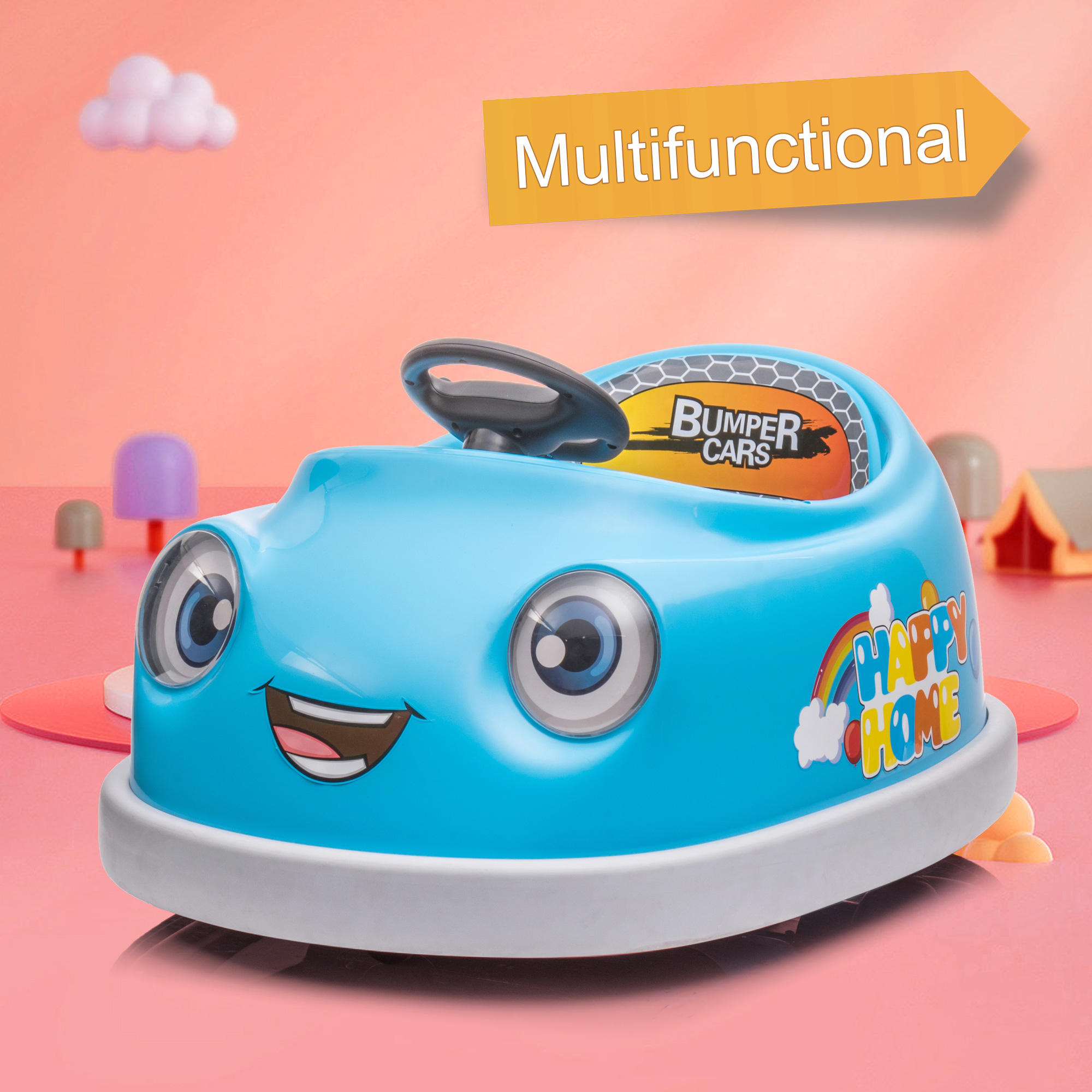 Coche de Choque para Niños, 12V Acción Dual Edad 1-6 Años Coche Eléctrico para Niños con Palanca Comida Placa USB BT Música Modo Caballo de Roca Protección contra Colisiones Coche de Carrera para Niños — imagen 1