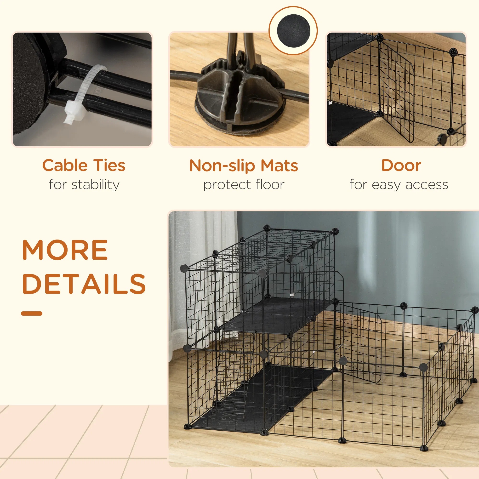 Small Animal Cage Rabbit Cage with Door, Guinea Pig Playpen, Small Animal Fence for Bunny, Chinchilla, Freret, Indoor and Outdoor Use, Total 31 Panels, 41.3" x 41.3" x 27.6" — image 3