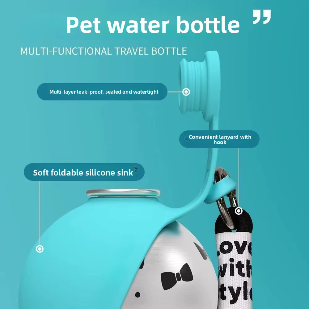 285ML Leak-Proof Feeder Dogs Bottle, Portable Dog Drinker 2-in-1 Stainless Steel Silicon Lightweight Travel Pet Supplies — image 3