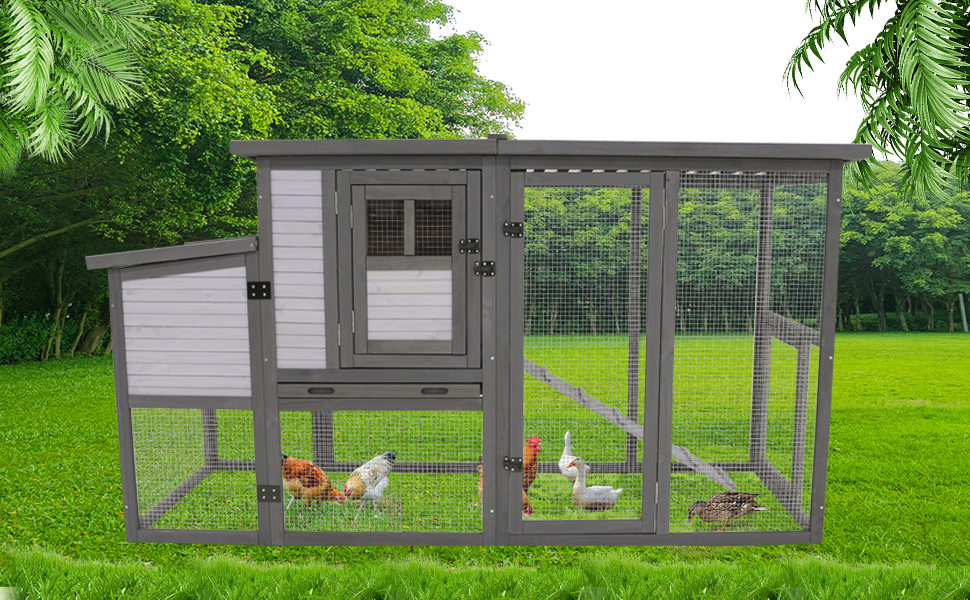 79Large Chicken Coop With Upgraded Perches, Wooden Outdoor Chicken Cage With Large Nesting Box, Weatherproof Open Asphalt Roof & Removable Bottom, Duck House, Rabbit Hutch — image 2