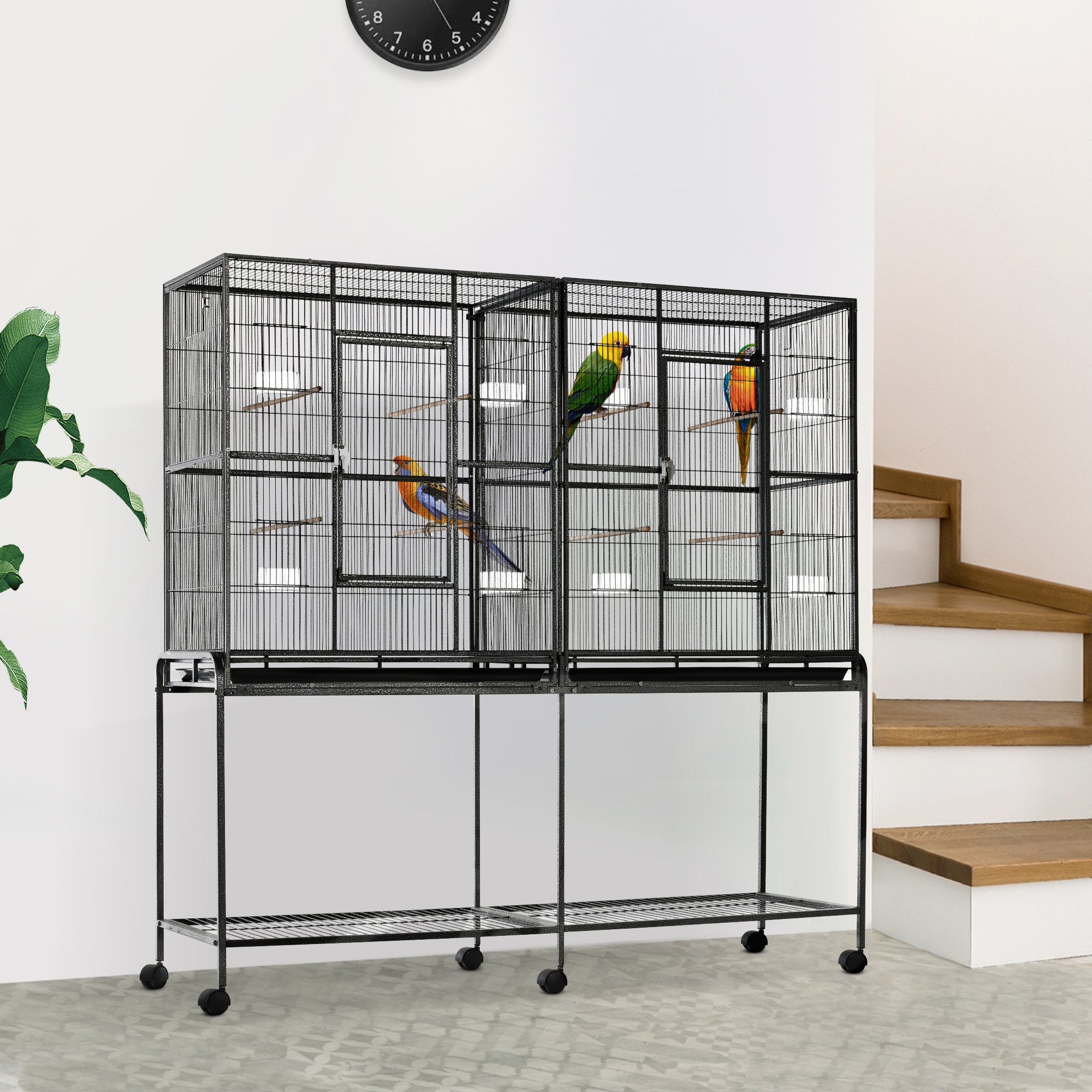 Caja para Pájaros Rodante de 65"L con Estantería de Almacenamiento Percha de Madera Contenedor de Comida — imagen 1