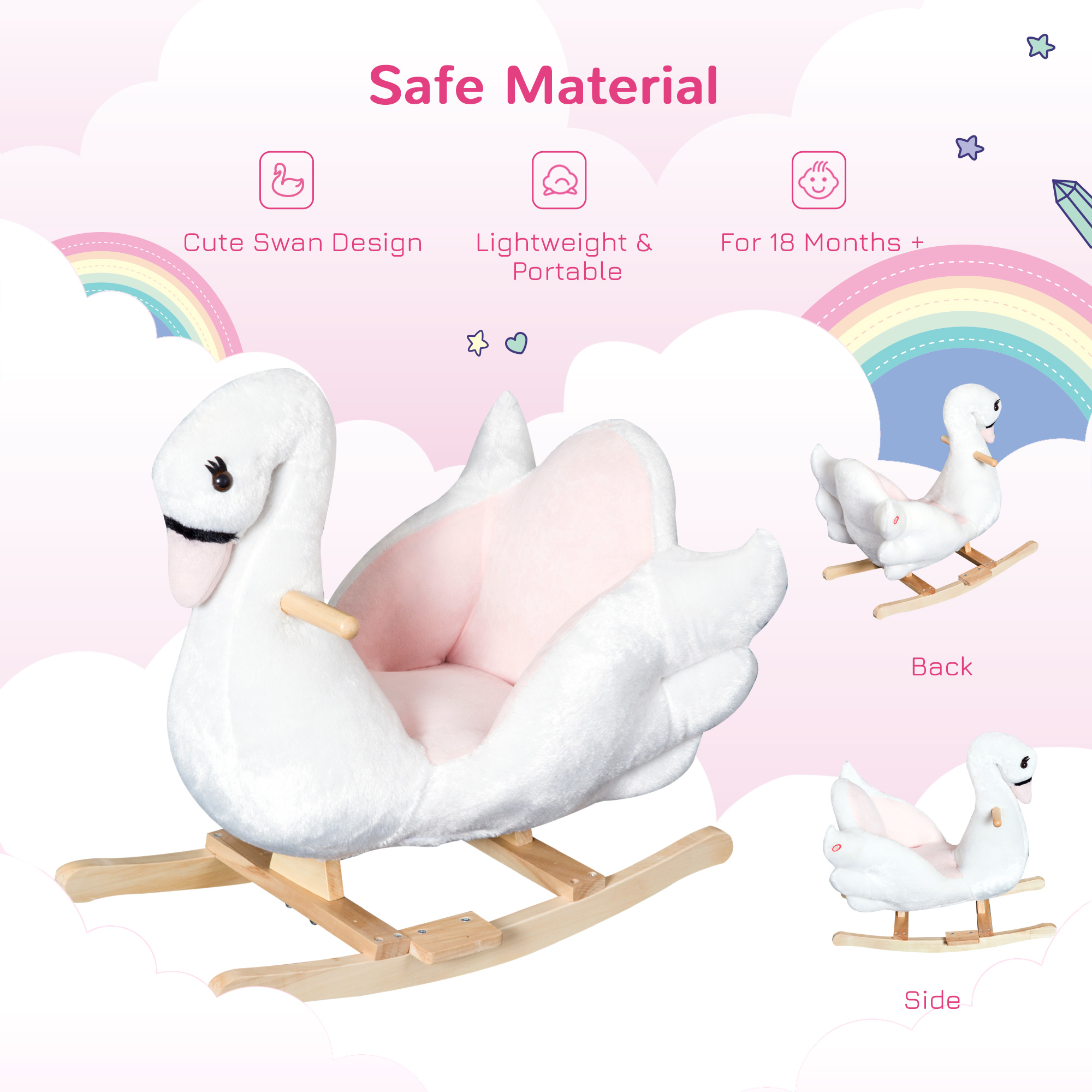 Caballo de Roca Plush para Niños con Música y Movimiento de Cabeza para Bebés Mayores de 18 Meses, Blanco y Rosa — imagen 8