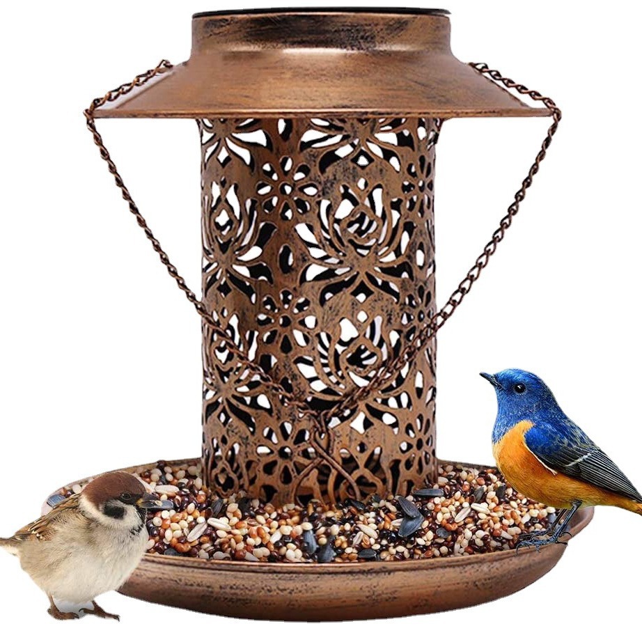 Outdoor solar powered lamp metal hanging bird feeder feeding and watering dual-purpose bird feeder decorative lamp — image 5