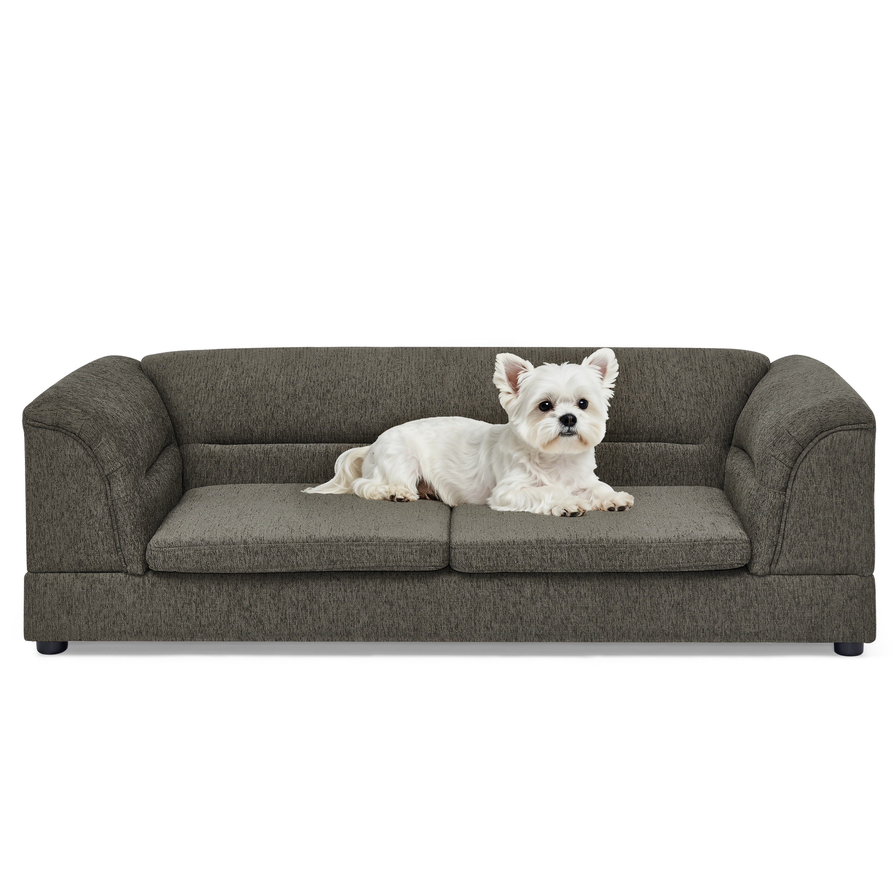 Oversized Pet Sofa, Curved Armrest Rectangular Dog Sofa, Linen Fabric Comfort Pet Couch for Large & Oversized Dogs-Dark Gray — image 5